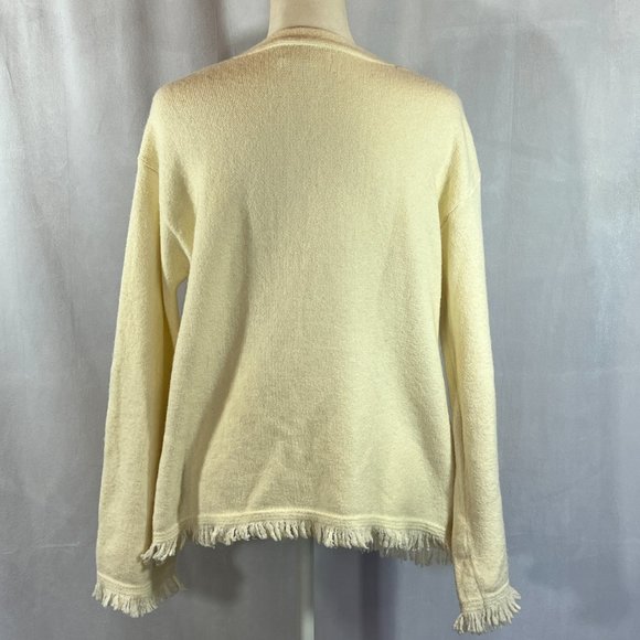 Anthropologie Joy Ivory Cream Fringed Hem V-Neck Sweater Size Small - Picture 6 of 11